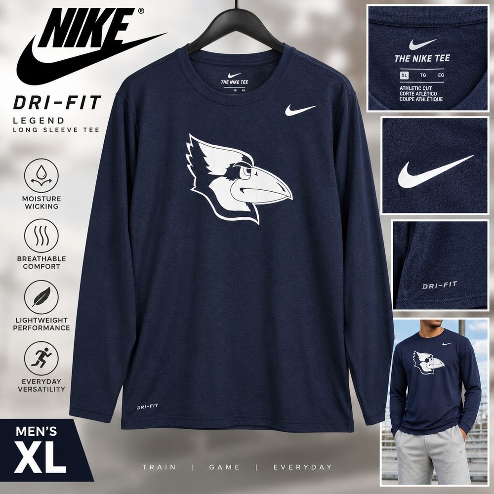 Nike Dri-FIT Legend Long Sleeve Shirt Men's XL Navy Blue Jay Bird Athletic Tee